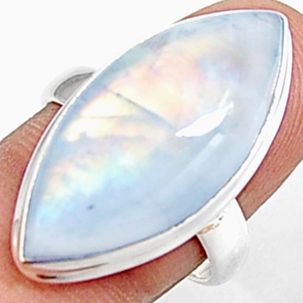 925 silver 17.55cts natural rainbow moonstone solitaire ring size 8 p94199