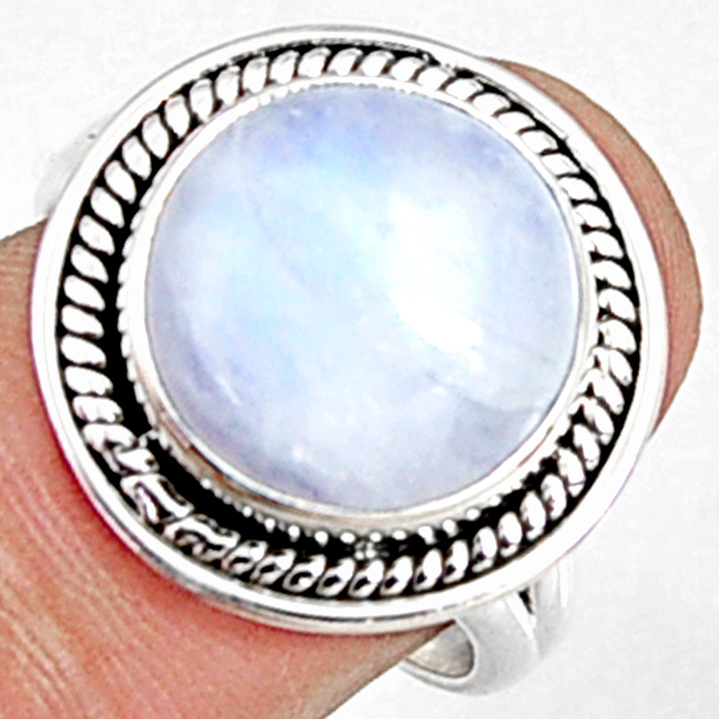 7.07cts natural rainbow moonstone 925 silver solitaire ring size 7.5 p94201