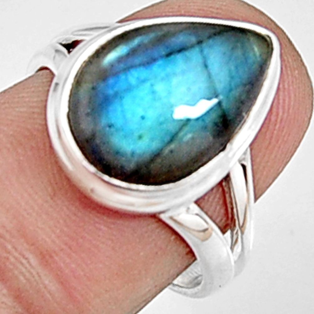 6.36cts natural blue labradorite pear 925 silver solitaire ring size 6.5 p94221