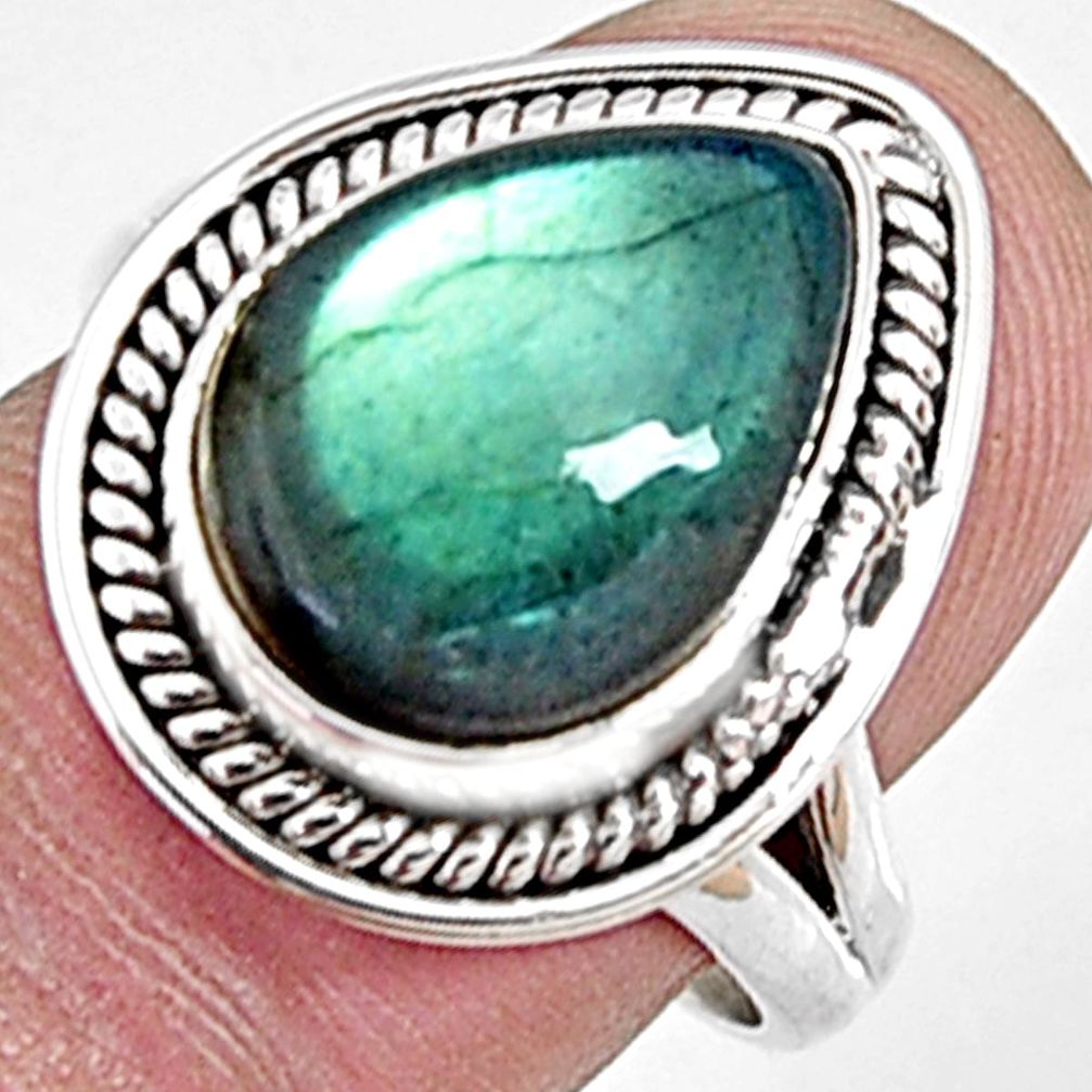 6.83cts natural blue labradorite 925 silver solitaire ring size 7.5 p94230