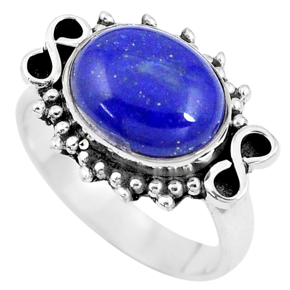 925 silver 5.53cts natural blue lapis lazuli solitaire ring jewelry size 8 p9444