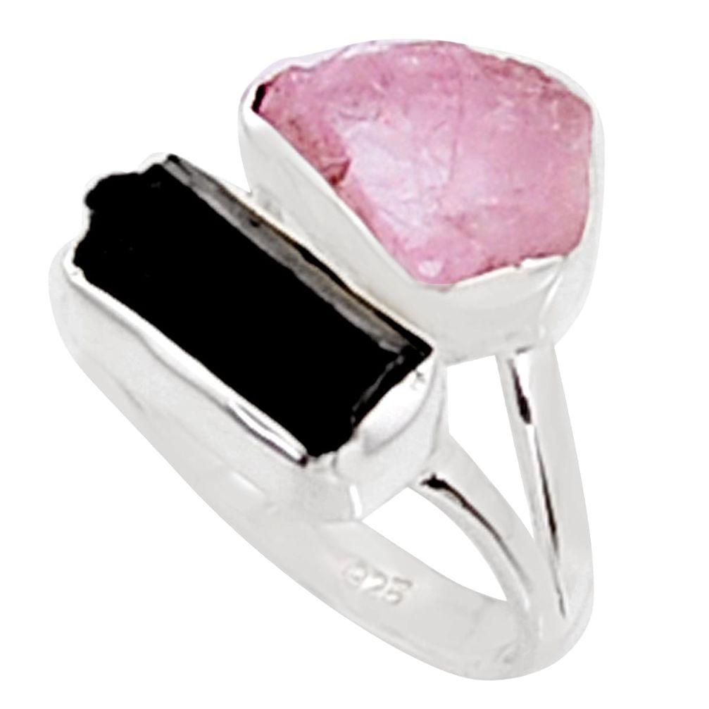 9.61cts natural morganite rough tourmaline rough 925 silver ring size 7.5 p94588