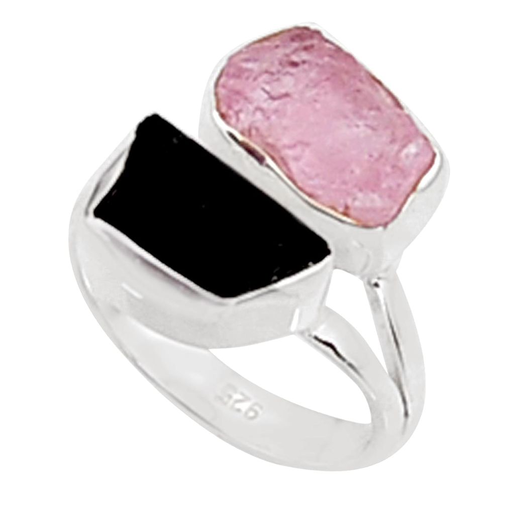 10.32cts natural morganite rough tourmaline rough silver ring size 6.5 p94611