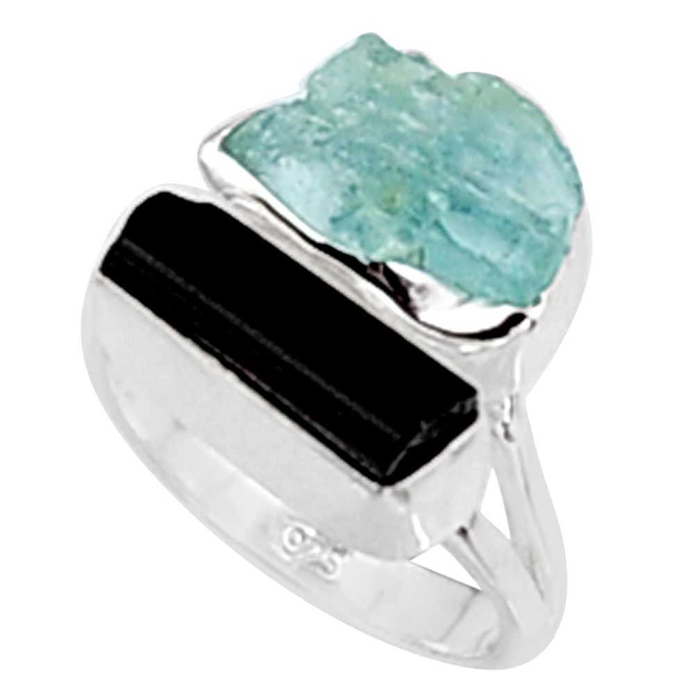 12.03cts natural aquamarine rough tourmaline rough 925 silver ring size 6 p94635