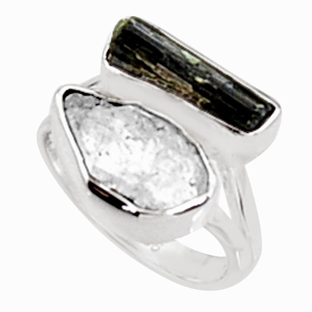 11.59cts natural herkimer diamond tourmaline rough 925 silver ring size 7 p94647