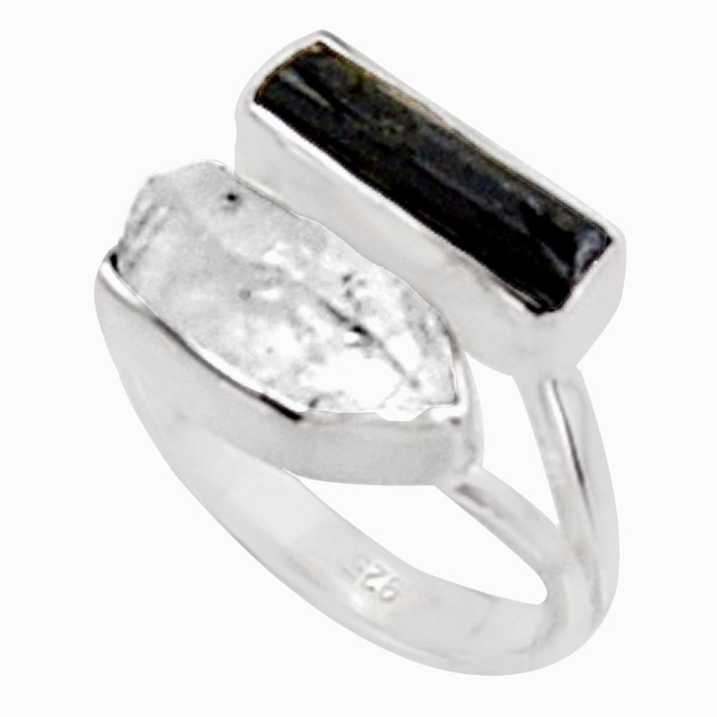 10.76cts natural herkimer diamond tourmaline rough 925 silver ring size 7 p94652