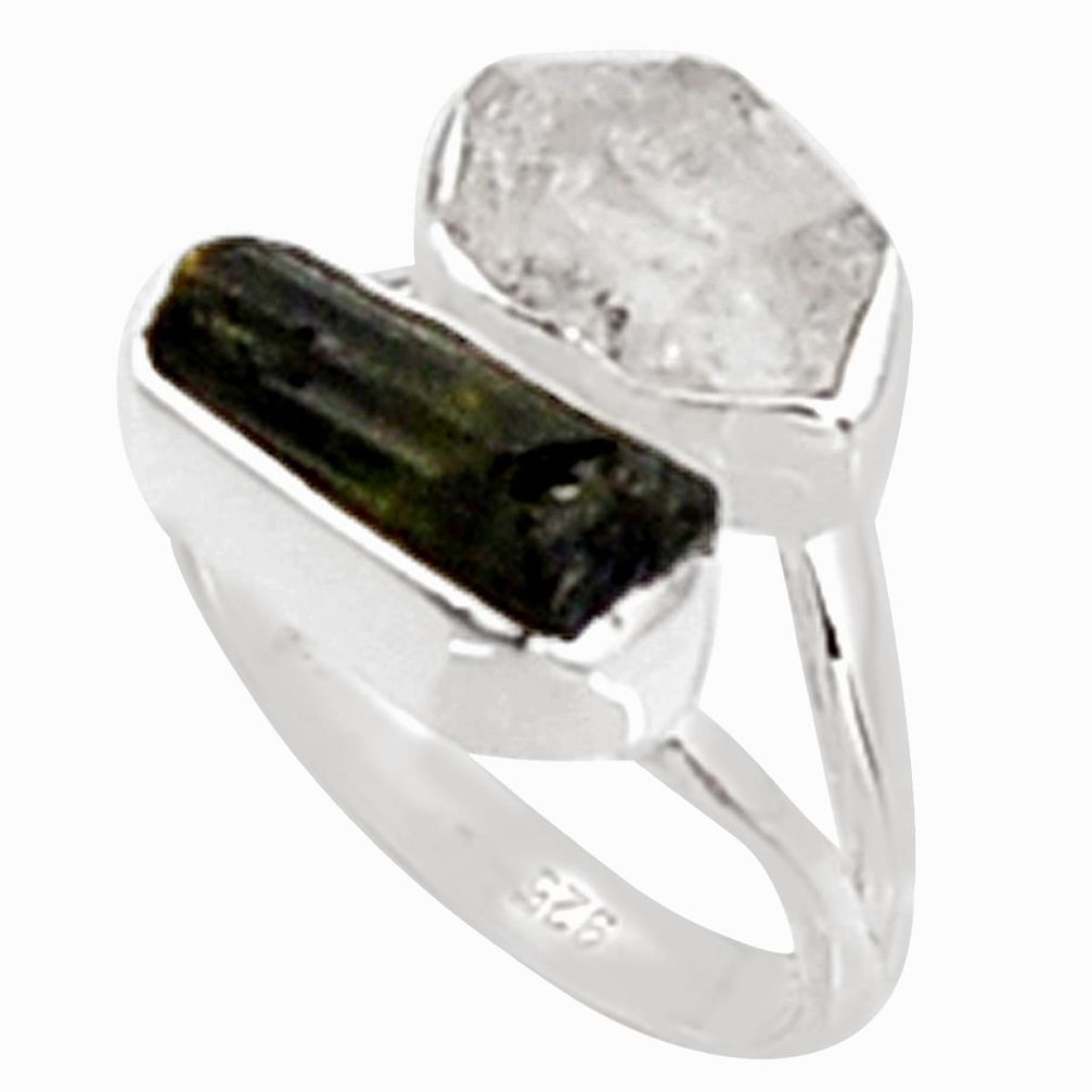 9.37cts natural herkimer diamond tourmaline rough925 silver ring size 6.5 p94657