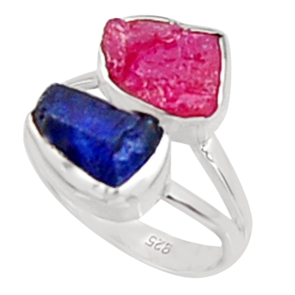 925 silver 10.78cts natural pink ruby rough sapphire rough ring size 8 p94664