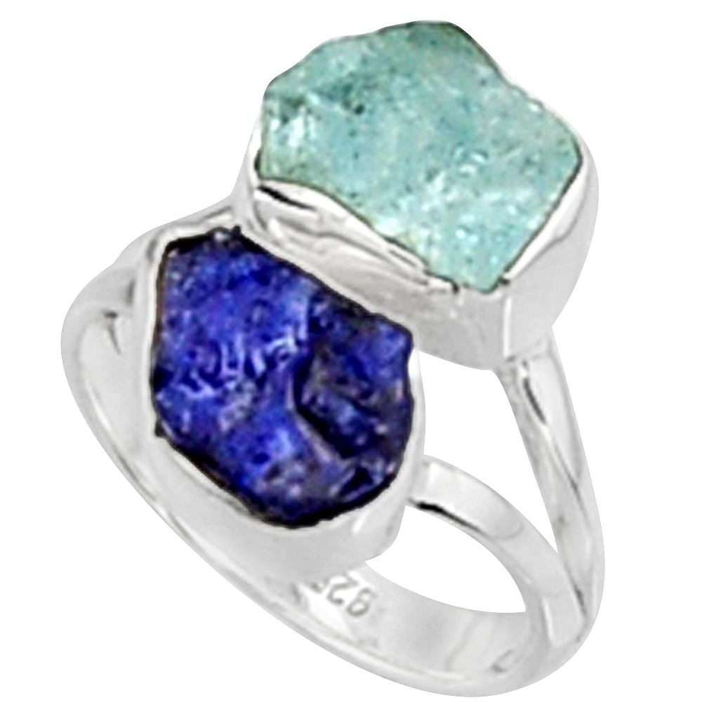 9.37cts natural aqua aquamarine rough sapphire rough silver ring size 6 p94706