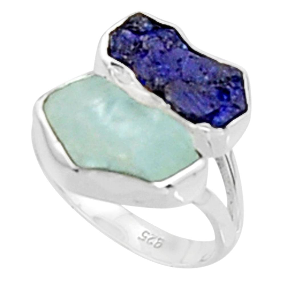 12.06cts natural aqua aquamarine rough sapphire rough silver ring size 8 p94713