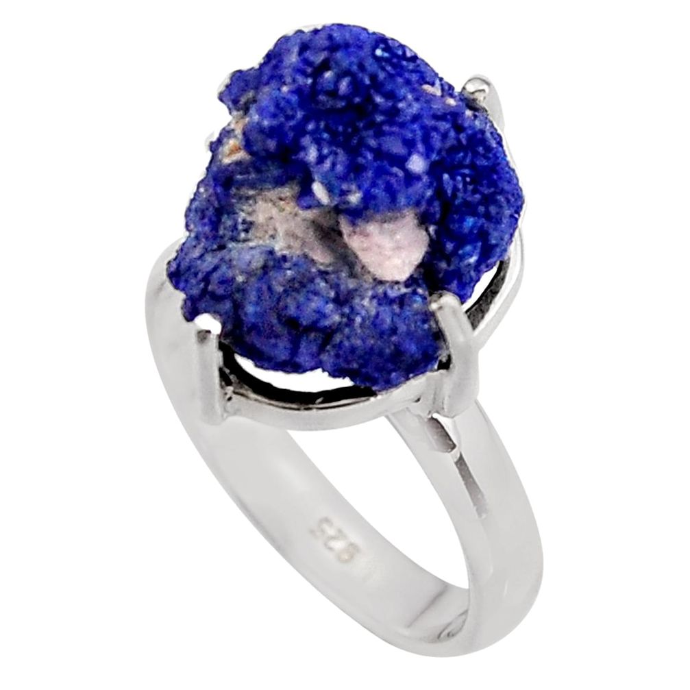 15.16cts natural blue azurite druzy 925 silver solitaire ring size 8 p94943
