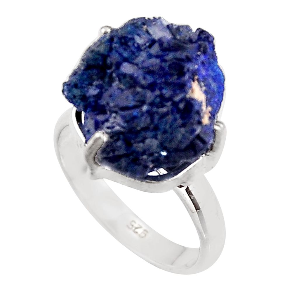 17.67cts natural blue azurite druzy 925 silver solitaire ring size 8 p94951