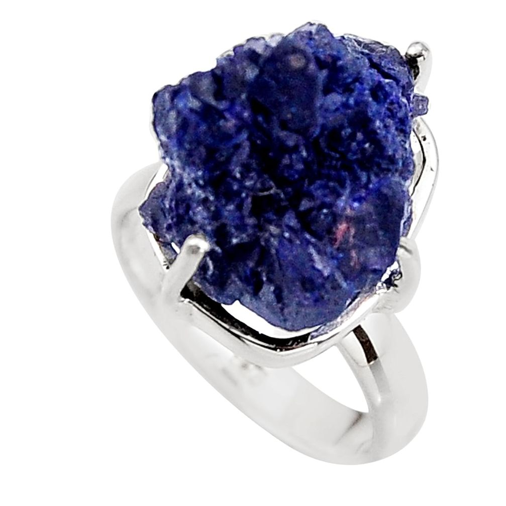 925 silver 17.69cts natural blue azurite druzy solitaire ring size 7 p94953