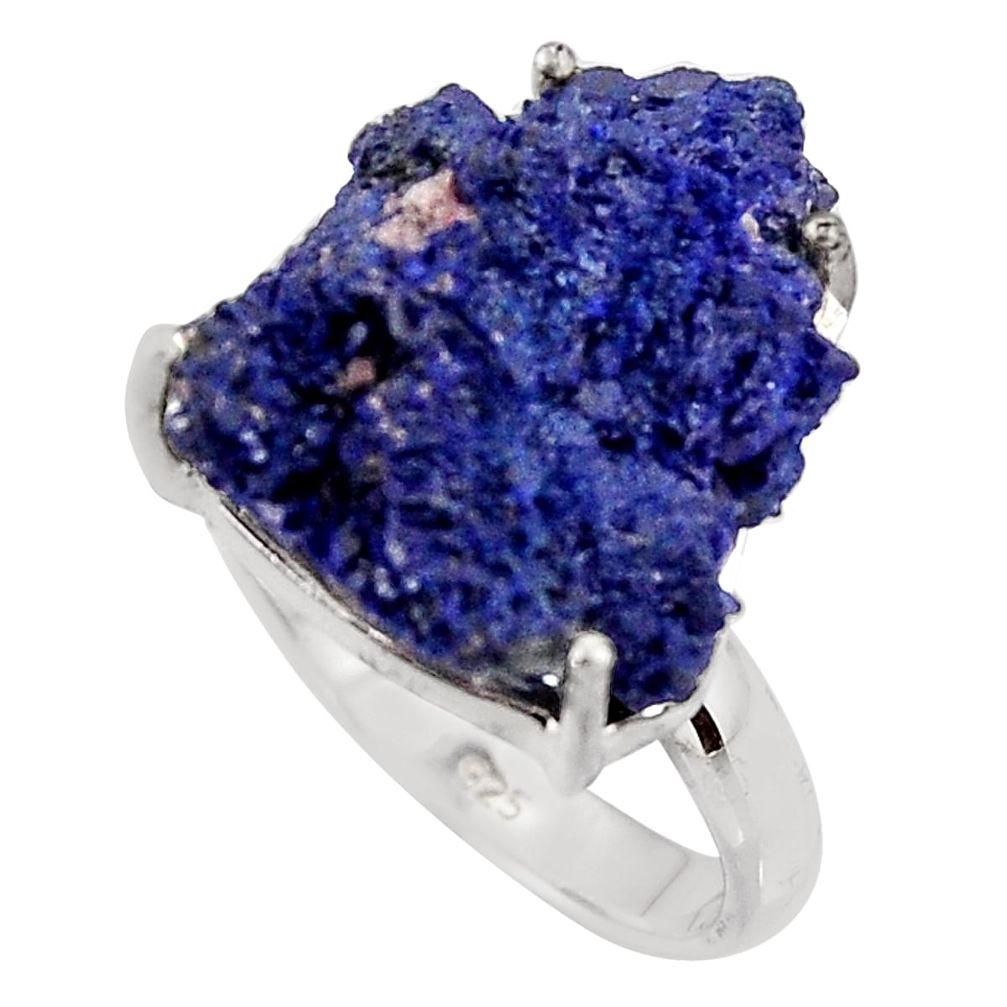 18.68cts natural blue azurite druzy 925 silver solitaire ring size 8 p94955
