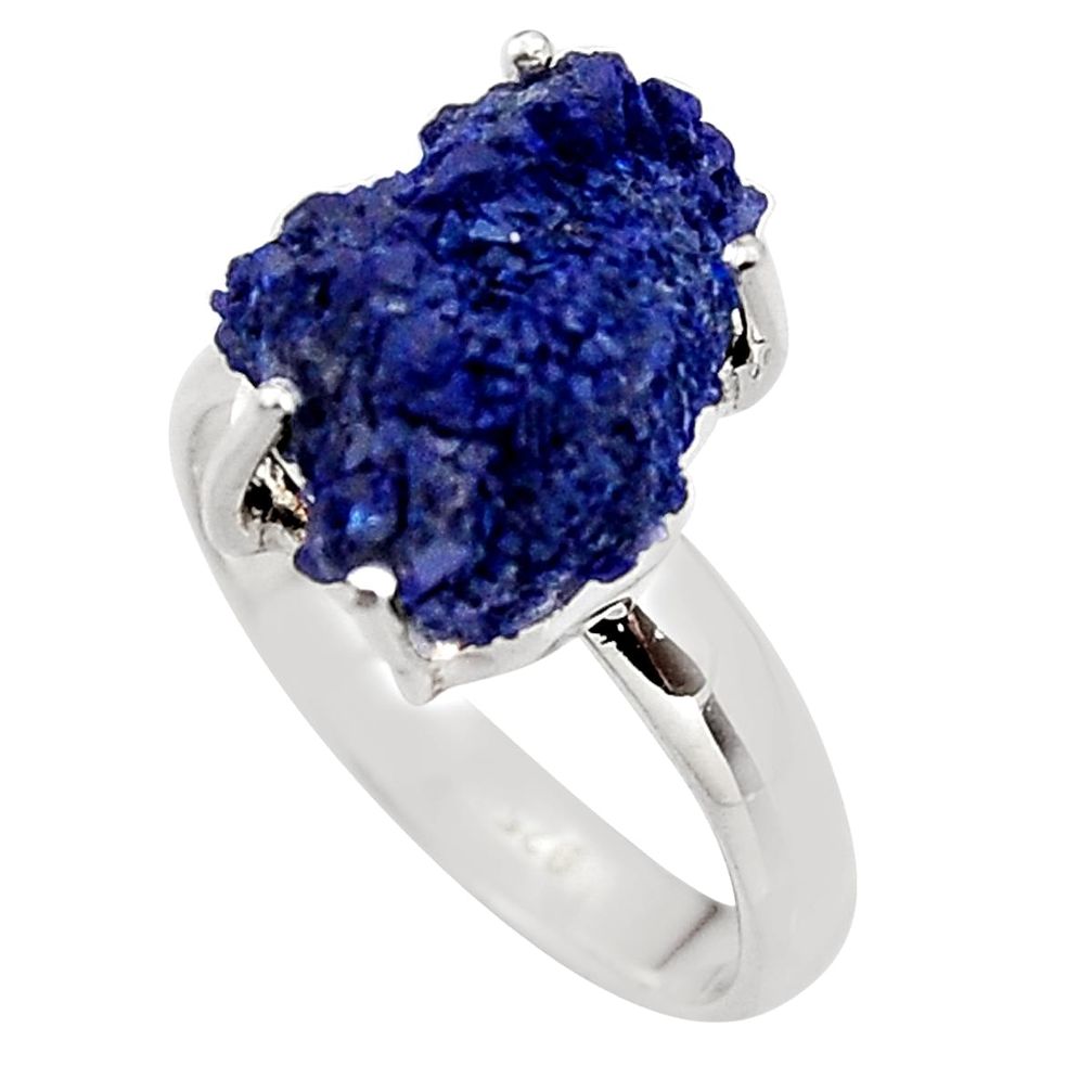 11.21cts natural blue azurite druzy 925 silver solitaire ring size 8 p94957