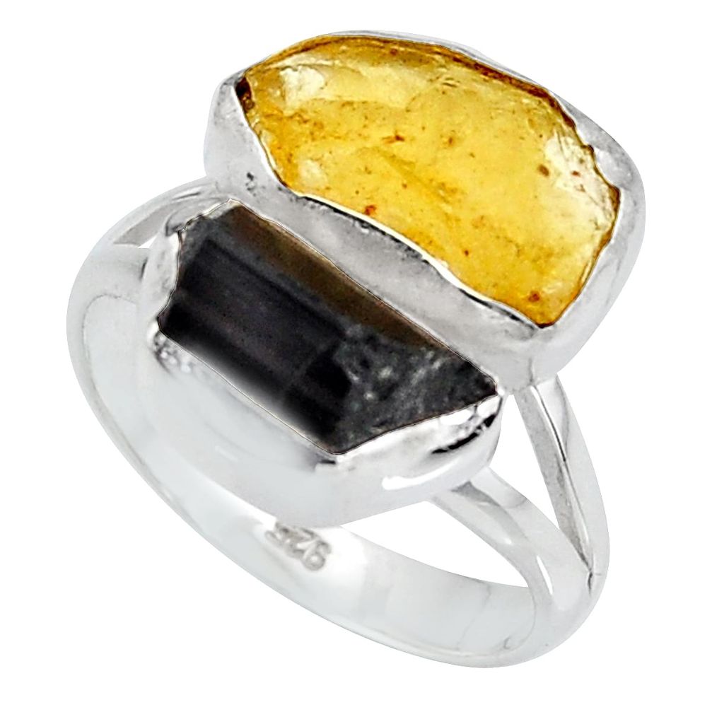 10.31cts yellow amber tourmaline rough 925 sterling silver ring size 8 p95001