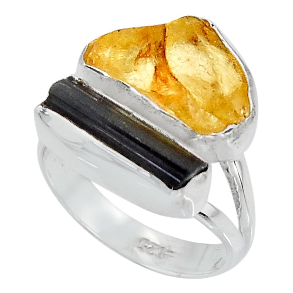 9.16cts yellow amber tourmaline rough 925 sterling silver ring size 6 p95003