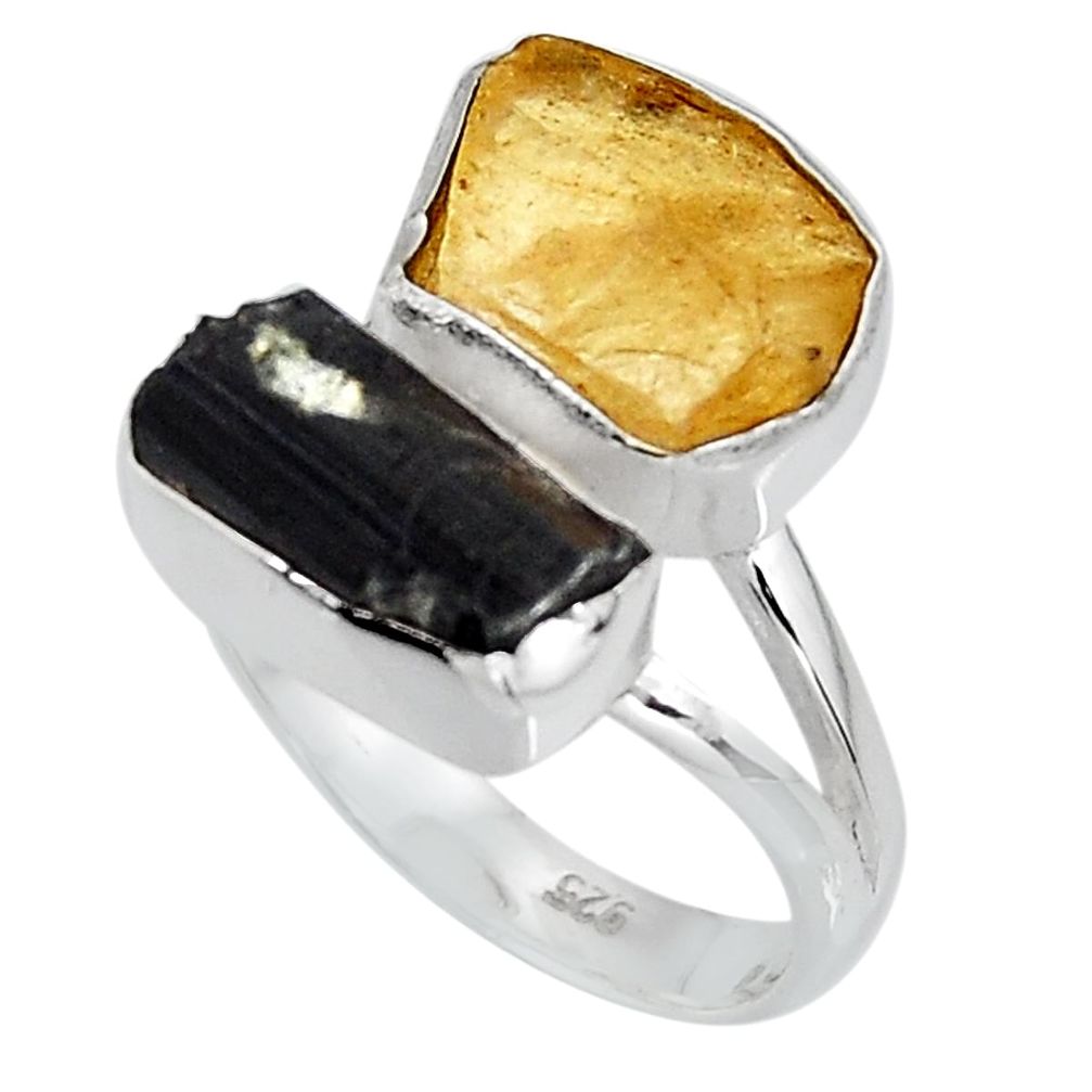 925 sterling silver 10.29cts yellow amber tourmaline rough ring size 8 p95008