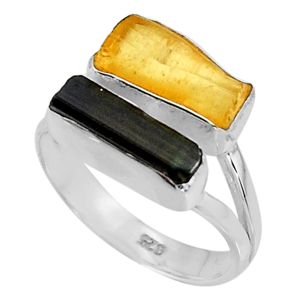 8.71cts yellow amber tourmaline rough 925 sterling silver ring size 8 p95009