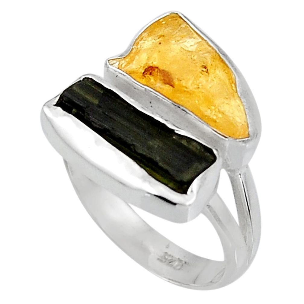 9.18cts yellow amber tourmaline rough 925 sterling silver ring size 8 p95015