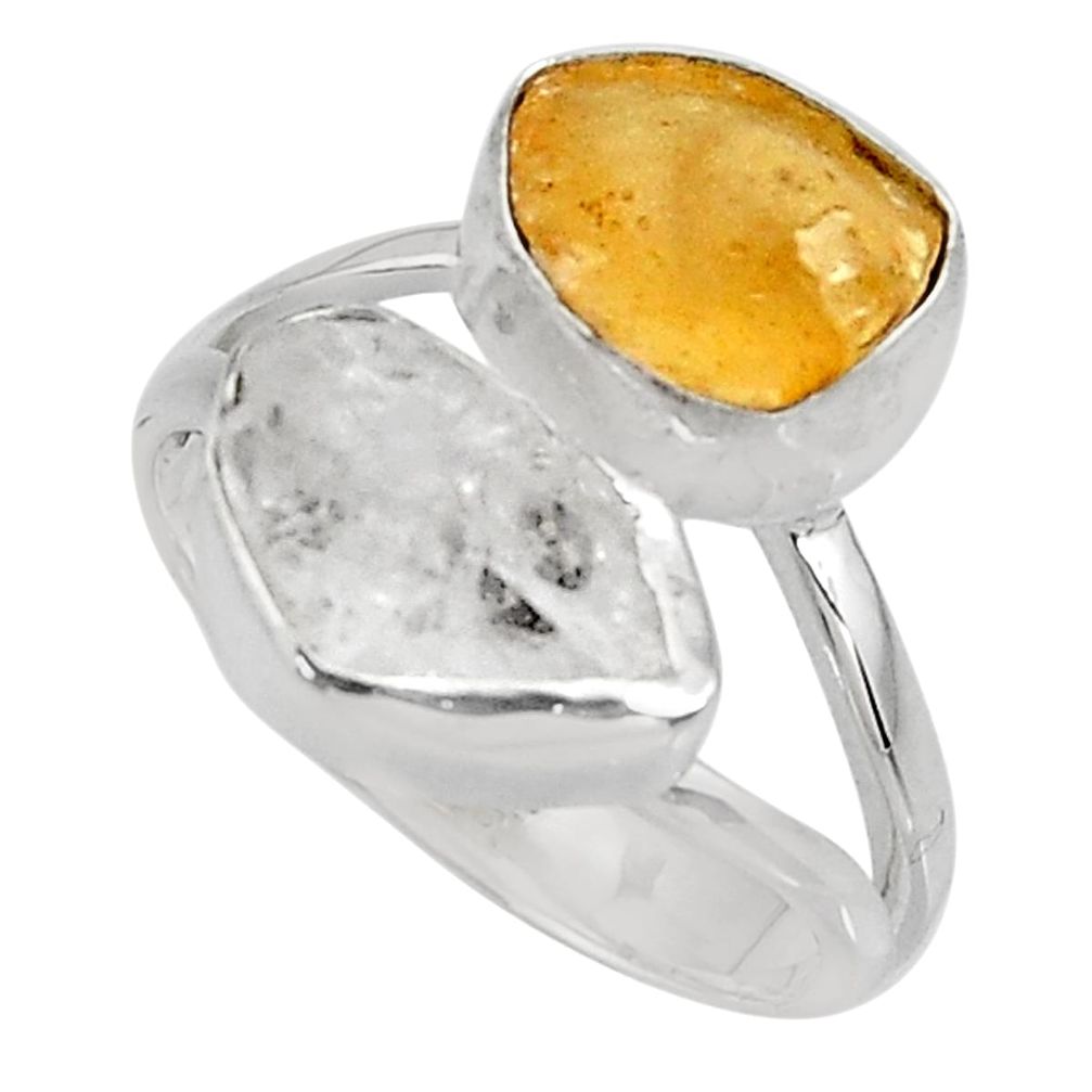 925 silver 9.16cts natural white herkimer diamond amber ring size 7 p95124