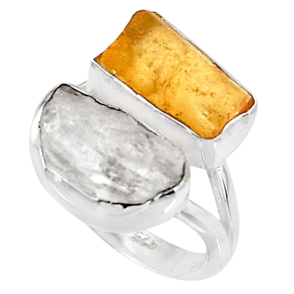 925 silver 10.32cts natural white herkimer diamond amber ring size 6 p95131