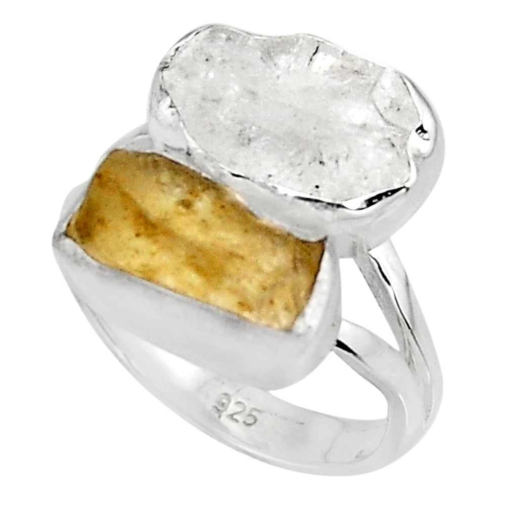10.32cts natural white herkimer diamond amber 925 silver ring size 6 p95133