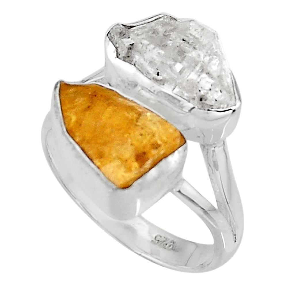925 silver 10.58cts natural white herkimer diamond amber ring size 8 p95138
