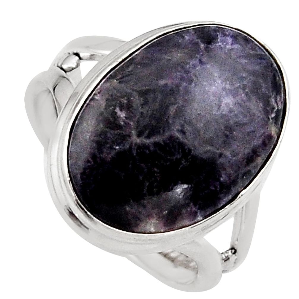 14.23cts natural purple lepidolite 925 silver solitaire ring size 7 p95148