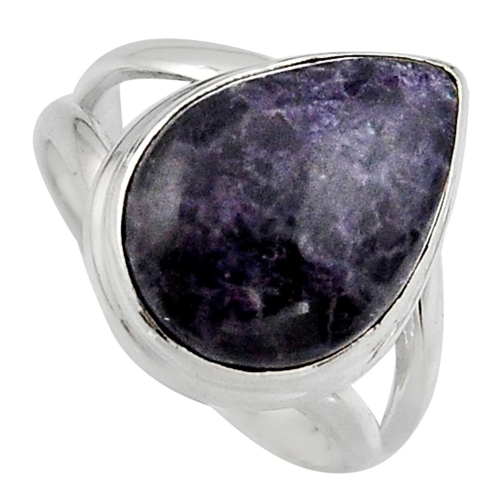 925 silver 7.53cts natural purple lepidolite pear solitaire ring size 6.5 p95150