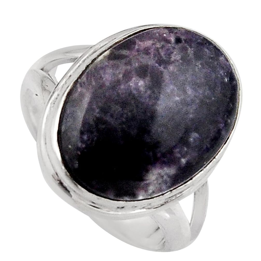 14.09cts natural purple lepidolite 925 silver solitaire ring size 7.5 p95152