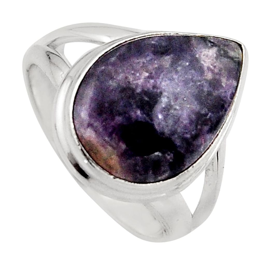 925 silver 7.25cts natural purple lepidolite solitaire ring size 6.5 p95159