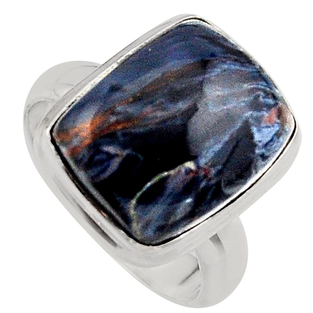 10.24cts natural black pietersite 925 silver solitaire ring size 7 p95175