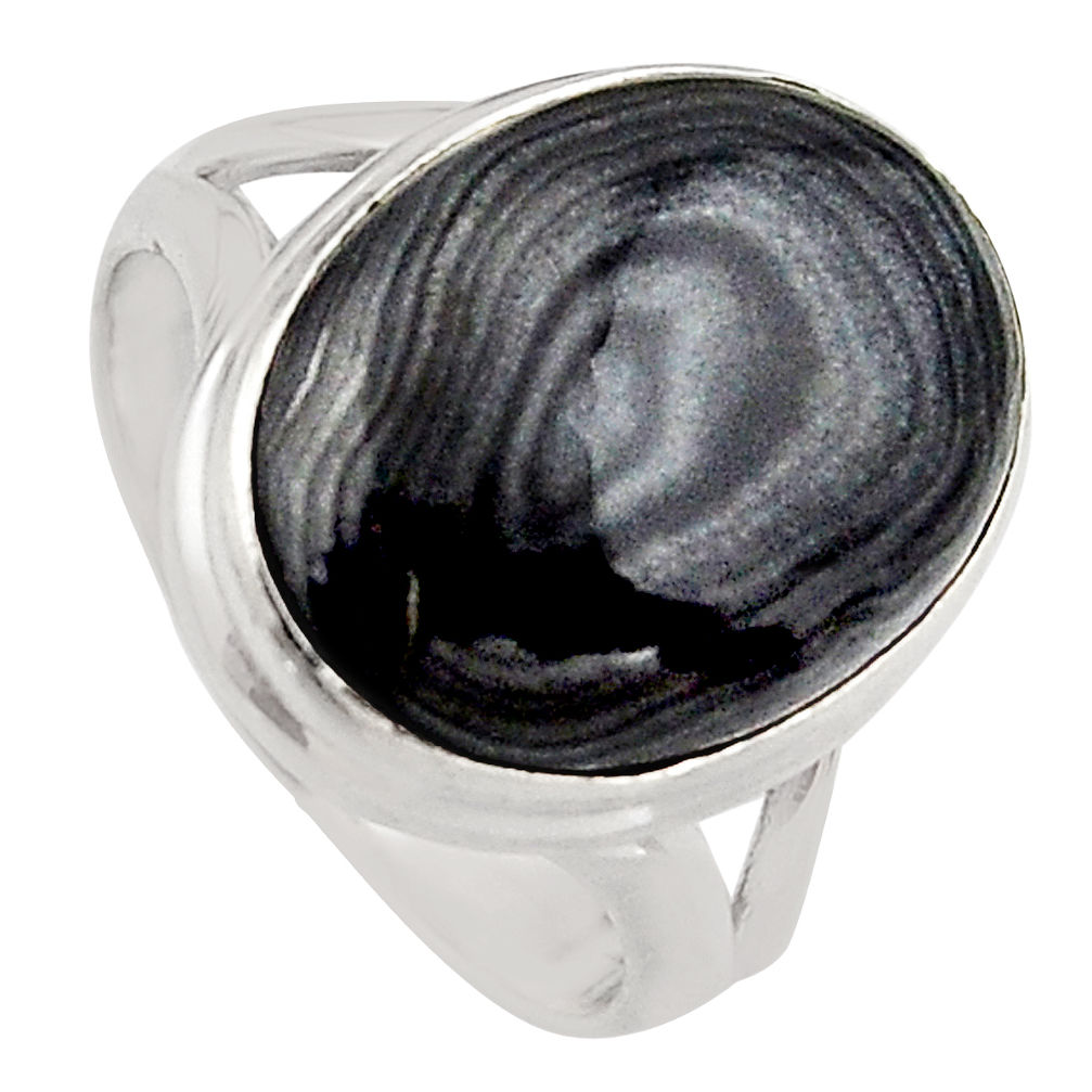 13.71cts natural black psilomelane 925 silver solitaire ring size 7.5 p95206