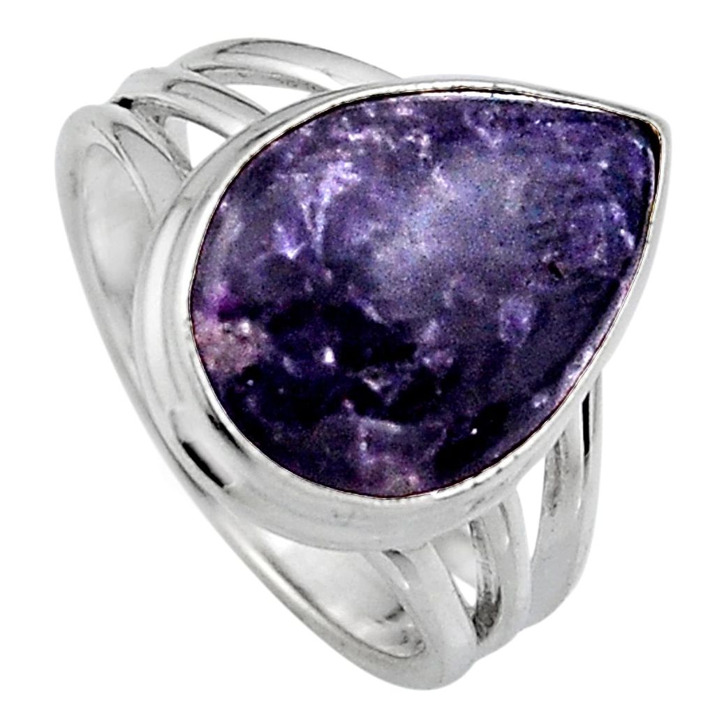 7.89cts natural purple lepidolite 925 silver solitaire ring size 7 p95236
