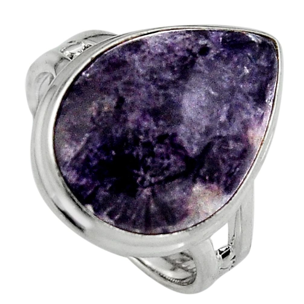 13.28cts natural purple lepidolite 925 silver solitaire ring size 8 p95237