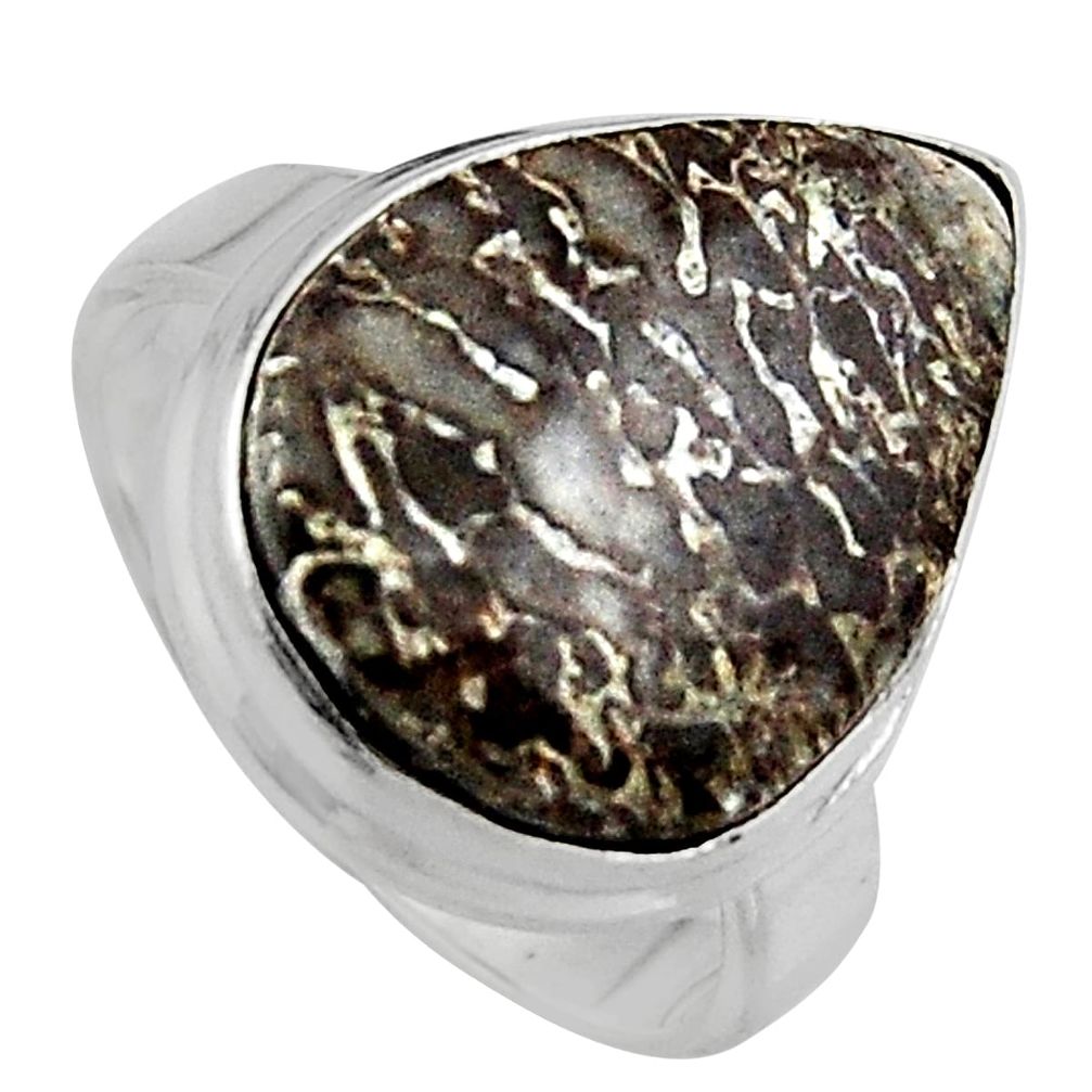 12.55cts natural dinosaur bone fossilized silver solitaire ring size 6.5 p95243