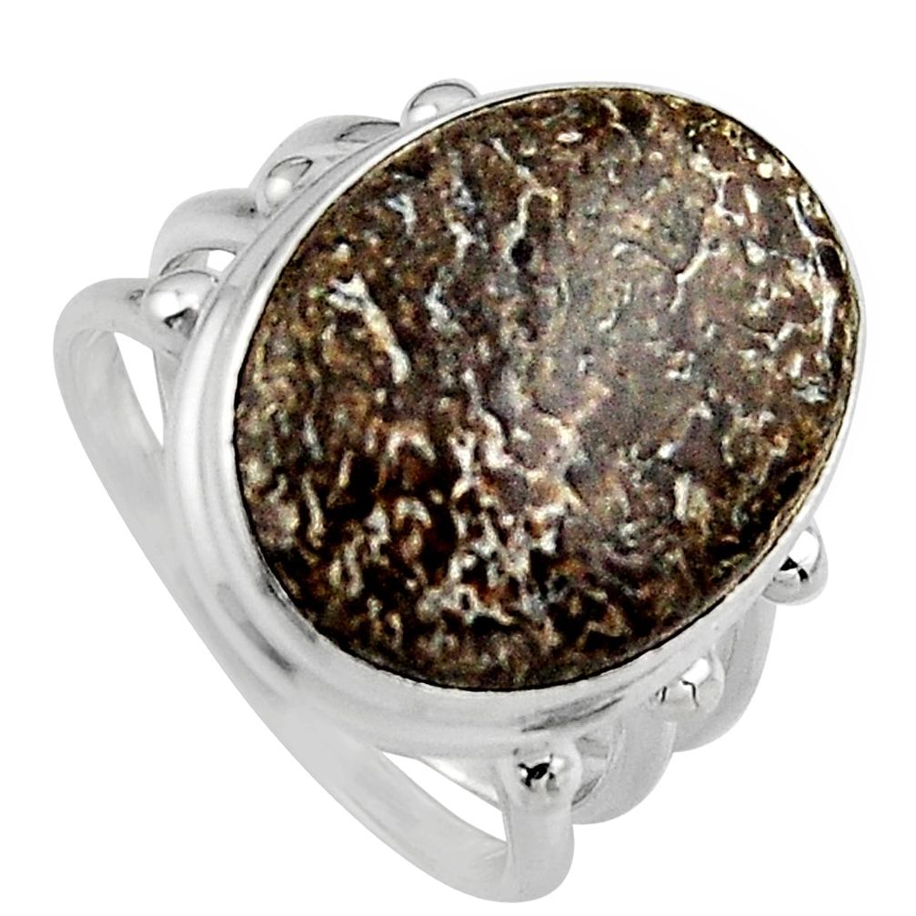 925 silver natural brown dinosaur bone fossilized solitaire ring size 8 p95245