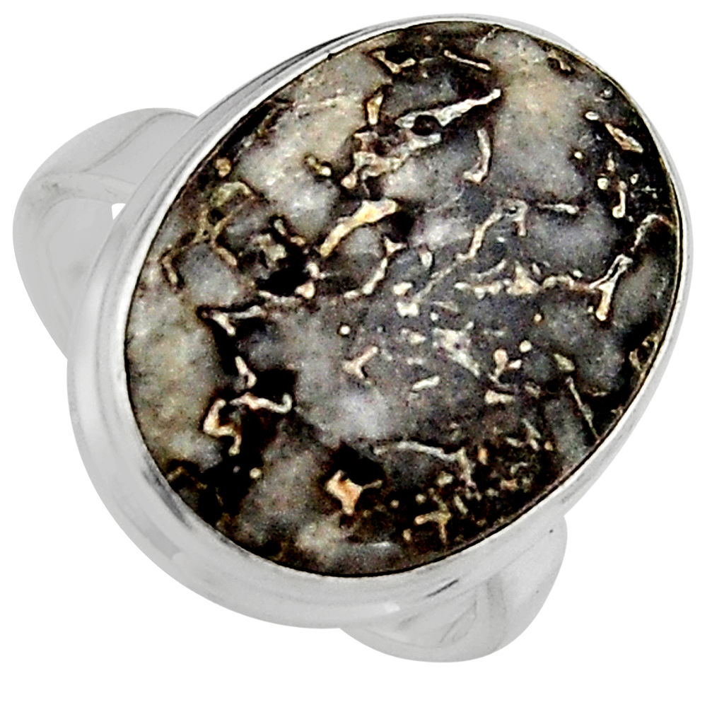 925 silver natural brown dinosaur bone fossilized solitaire ring size 8.5 p95252