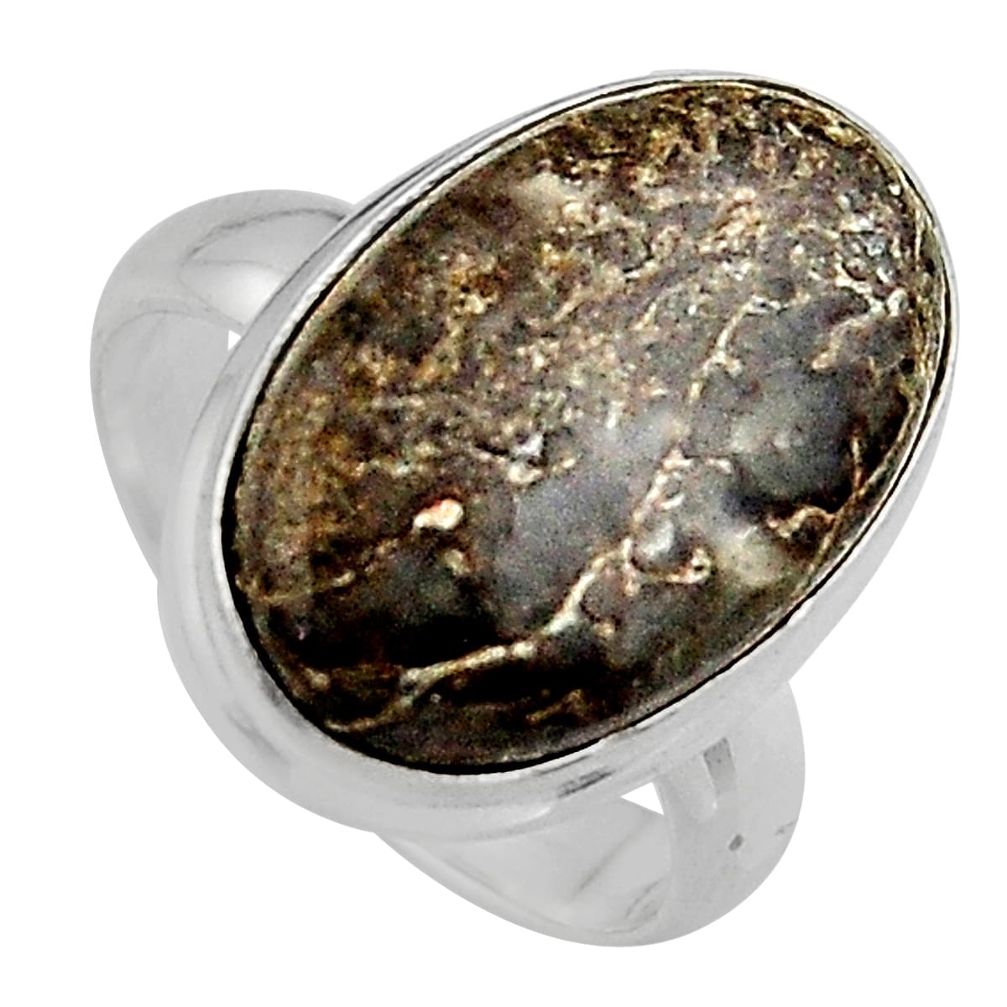 12.03cts natural dinosaur bone fossilized silver solitaire ring size 7 p95253