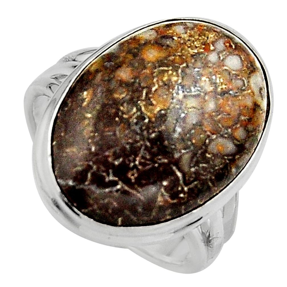925 silver natural brown dinosaur bone fossilized solitaire ring size 8 p95259