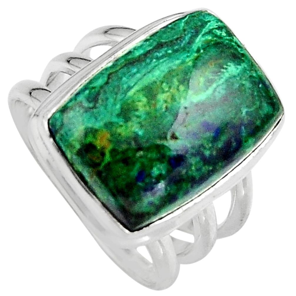 12.34cts natural green azurite malachite 925 silver solitaire ring size 7 p95261
