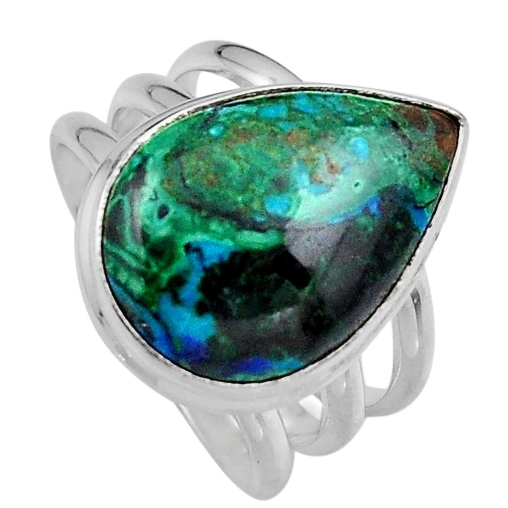 13.69cts natural green azurite malachite silver solitaire ring size 8.5 p95262