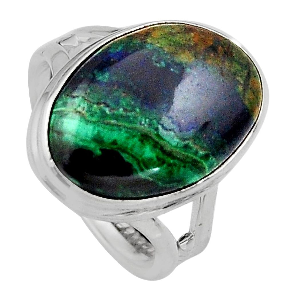 925 silver 12.83cts natural green azurite malachite solitaire ring size 7 p95264