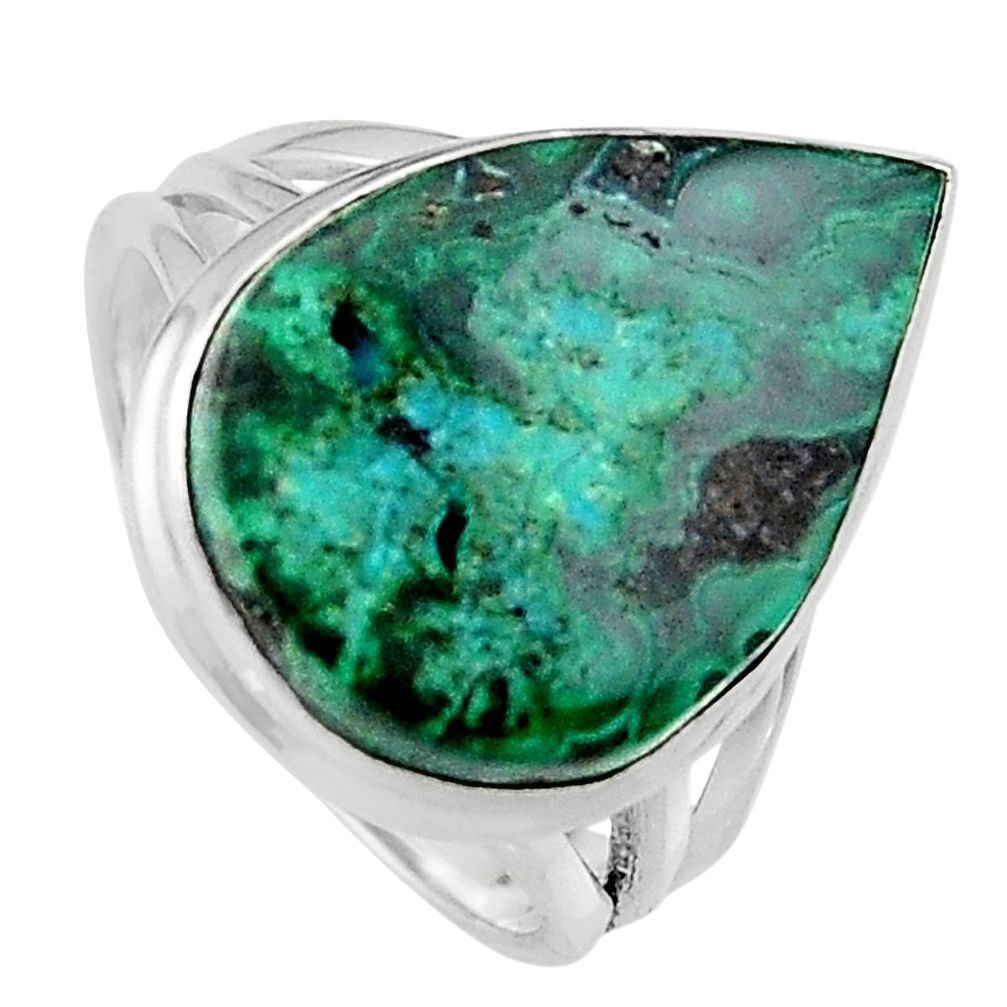 13.77cts natural green azurite malachite silver solitaire ring size 8.5 p95265