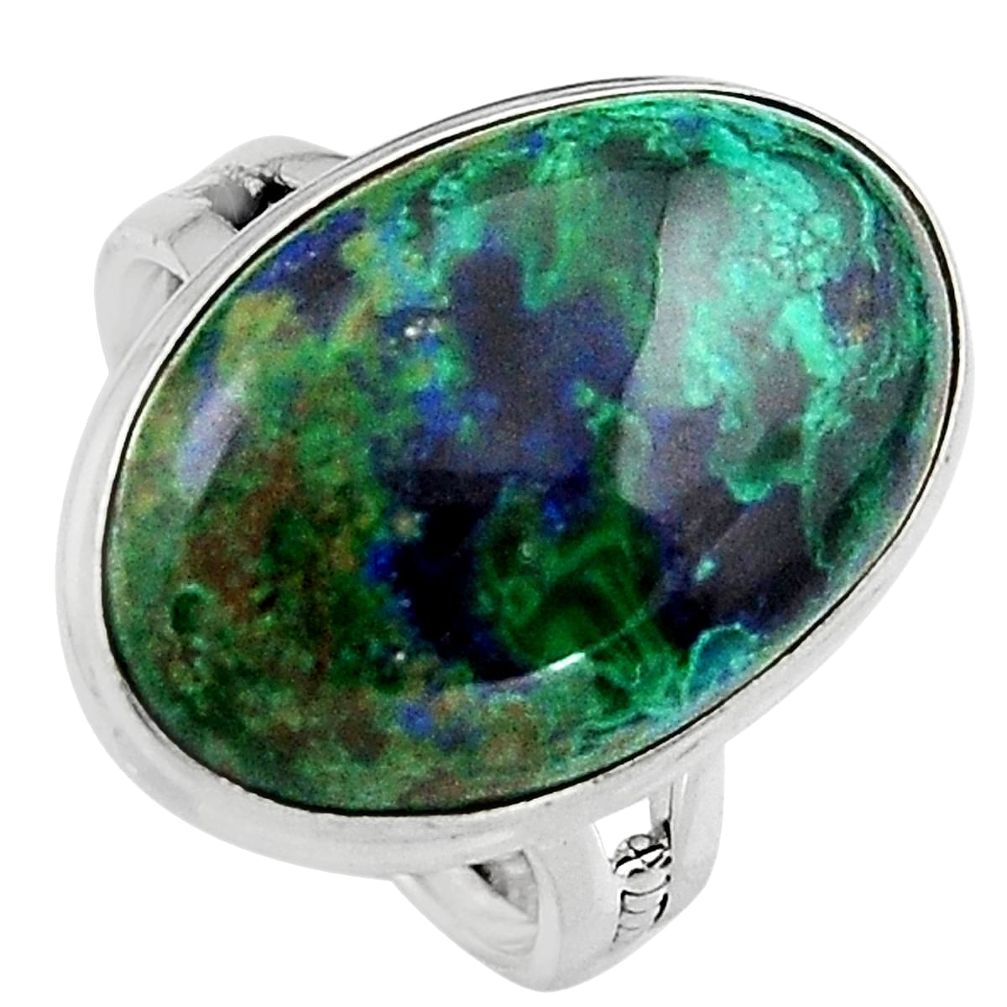 15.47cts natural green azurite malachite 925 silver solitaire ring size 8 p95267