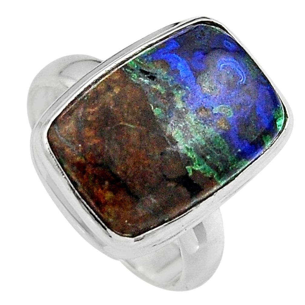 9.63cts natural green azurite malachite silver solitaire ring size 7.5 p95269