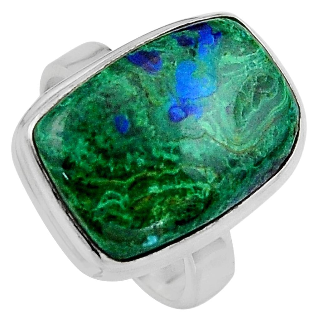 925 silver 12.83cts natural azurite malachite solitaire ring size 7.5 p95270