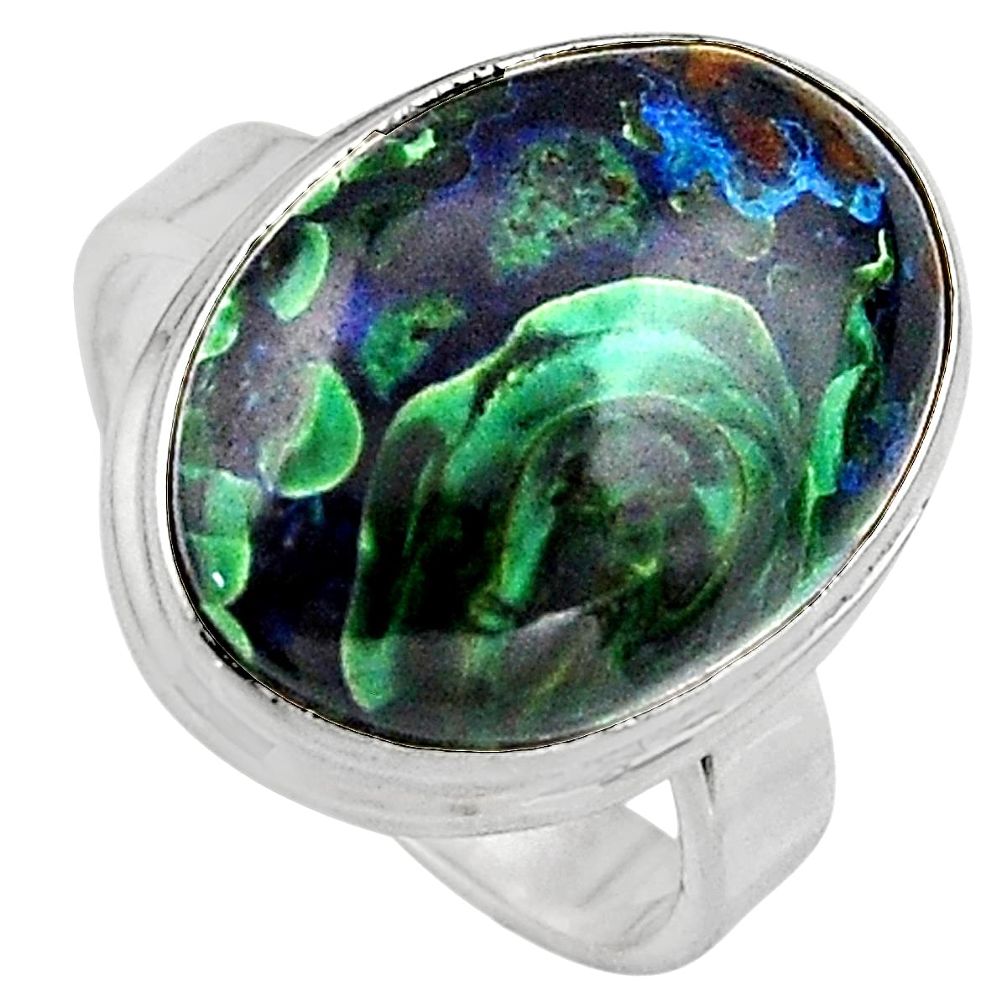 12.07cts natural green azurite malachite 925 silver solitaire ring size 7 p95271