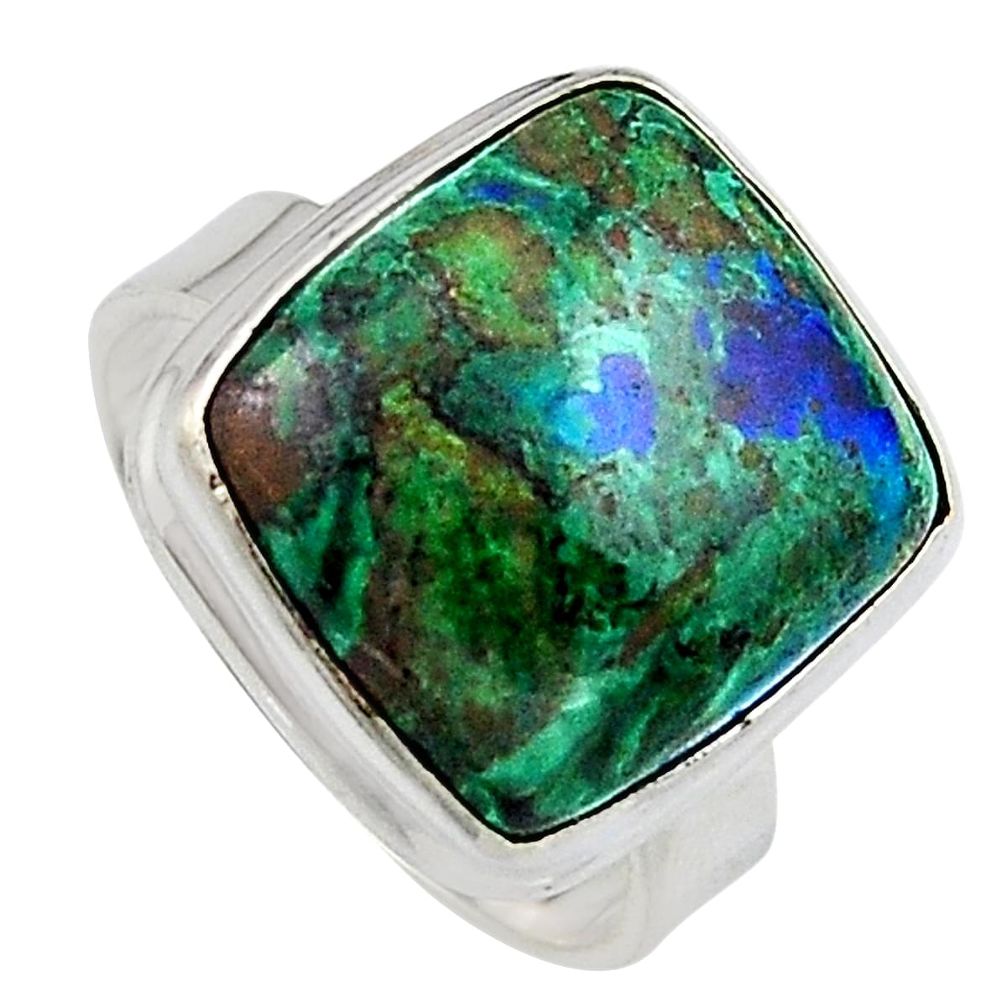 11.66cts natural green azurite malachite silver solitaire ring size 6.5 p95272